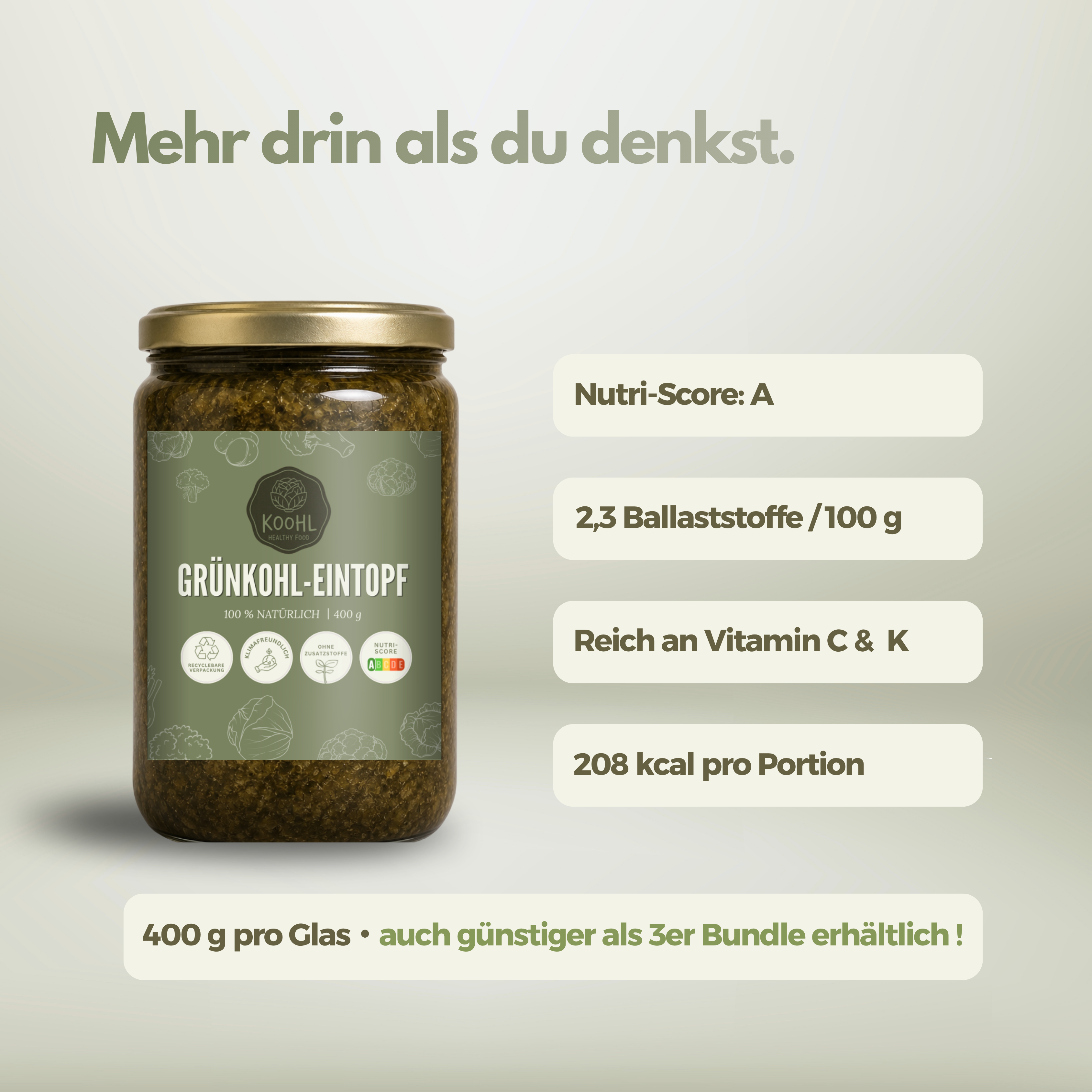 Nährwerte des Koohl Grünkohl-Eintopfs – Nutri-Score A, 208 kcal